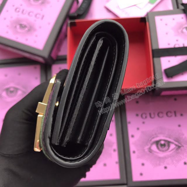 Gucci錢包 古馳新款 瑪格麗特皇后長夾 翻蓋錢包系列 Gucci女錢包 476064黑色拼色全皮  gdj1102